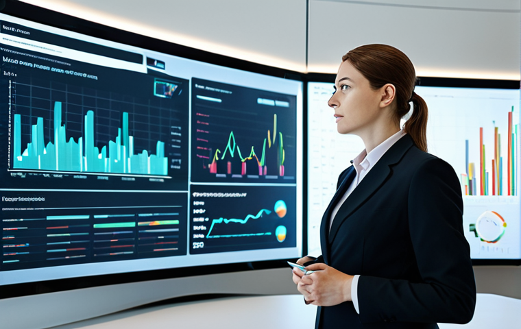 A highly focused professional analyst, fully clothed in a modest business suit, stands in a brightly lit, modern tech office. They are interacting with a holographic display showing complex behavioral analytics dashboards, funnel analysis charts, and real-time data visualizations. The environment is sleek and futuristic, reflecting data-driven insights. The analyst has a natural pose with perfect anatomy and well-formed hands, thoughtfully analyzing the data. safe for work, appropriate content, fully clothed, professional photography, high quality, correct proportions, natural body proportions, professional dress, natural pose.