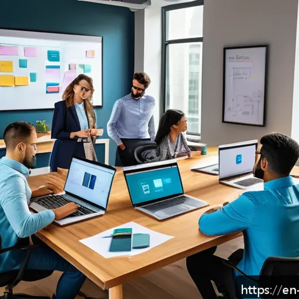 MVP 아이디어 검증 프로세스 - A modern startup office scene showing a diverse team of young professionals intensely collaborating ...