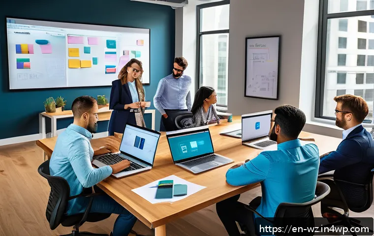 MVP 아이디어 검증 프로세스 - A modern startup office scene showing a diverse team of young professionals intensely collaborating ...