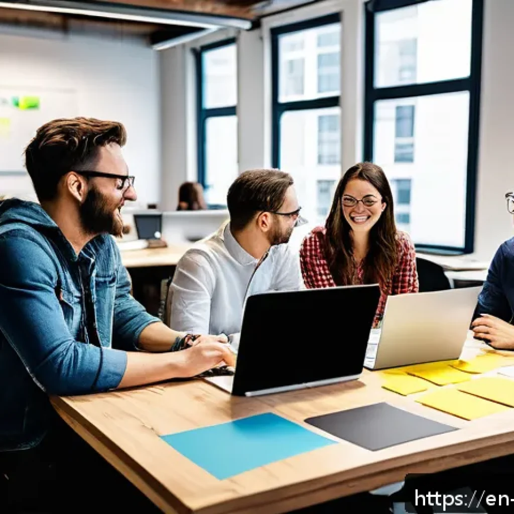 MVP 개발 시 리더십과 팀워크의 관계 - A diverse, cross-functional startup team collaborating in a modern open office, with engineers, desi...