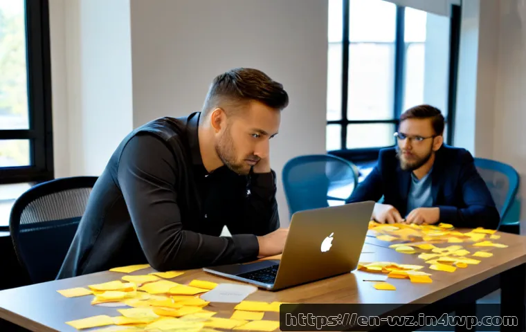 MVP 개발에서 자주 하는 실수 - Photorealistic startup team reviewing an early product prototype that has become overly complicated,...